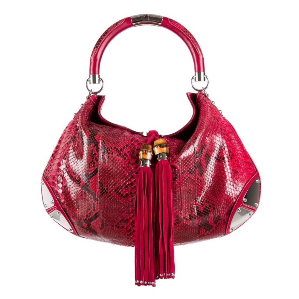 Vintage Gucci Red and Black Python Bamboo Silver hardware shoulder bag